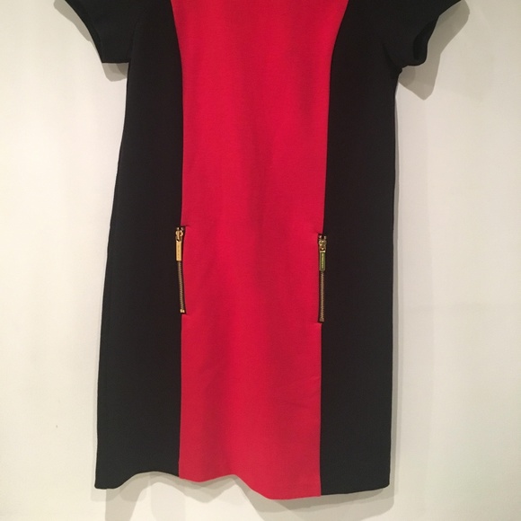 Michael Kors Red Two Toned Colorblock Dress Gold - Picture 2 of 5